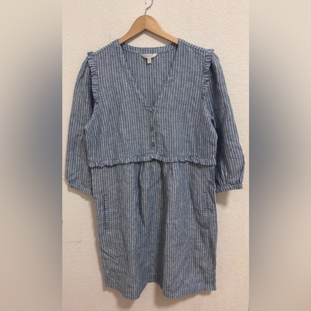 Garnet hill 100% linen ruffle detail dress